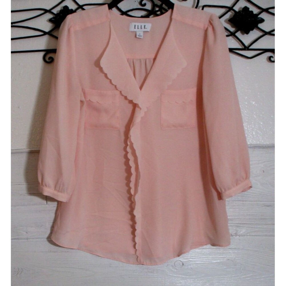 ELLE Women's Top Size S Pink Long Sleeve V Neck